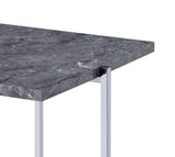 Benzara Contemporary Marble Top End Table with Trestle Base , Gray and Silver BM204501 Gray and Silver Metal, Faux Marble and Veneer BM204501