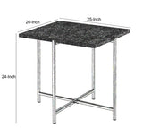 Benzara Contemporary Marble Top End Table with Trestle Base , Gray and Silver BM204501 Gray and Silver Metal, Faux Marble and Veneer BM204501