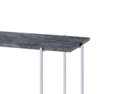 Benzara Contemporary Marble Top Sofa Table with Trestle Base , Gray and Silver BM204502 Gray and Silver Metal, Faux Marble and Veneer BM204502