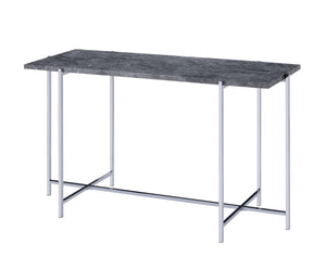 Benzara Contemporary Marble Top Sofa Table with Trestle Base , Gray and Silver BM204502 Gray and Silver Metal, Faux Marble and Veneer BM204502