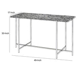 Benzara Contemporary Marble Top Sofa Table with Trestle Base , Gray and Silver BM204502 Gray and Silver Metal, Faux Marble and Veneer BM204502