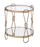 Metal End Table with Mirrored Top and 1 Bottom shelf, Gold and Clear