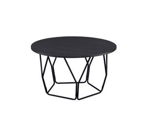 Benzara Industrial Round Top Wooden Coffee Table with Geometric Base, Black BM204505 Brown and Black Metal and Wood BM204505