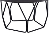 Benzara Industrial Round Top Wooden Coffee Table with Geometric Base, Black BM204505 Brown and Black Metal and Wood BM204505