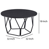 Benzara Industrial Round Top Wooden Coffee Table with Geometric Base, Black BM204505 Brown and Black Metal and Wood BM204505