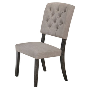 Benzara Wooden Side chair with Tufted Back, Set of 2, Brown and Gray BM204535 Brown and Gray Wood and Fabric BM204535