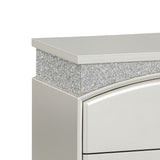 Benzara Modern Style 2 Drawer Wooden Nightstand with Rhinestone Inlays, Silver BM204548 Silver Wood, Rhinestones and Composite Wood BM204548