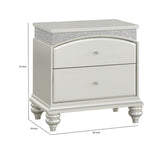 Benzara Modern Style 2 Drawer Wooden Nightstand with Rhinestone Inlays, Silver BM204548 Silver Wood, Rhinestones and Composite Wood BM204548