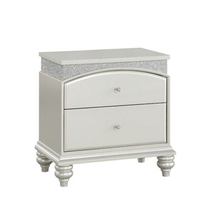 Benzara Modern Style 2 Drawer Wooden Nightstand with Rhinestone Inlays, Silver BM204548 Silver Wood, Rhinestones and Composite Wood BM204548