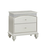 Modern Style 2 Drawer Wooden Nightstand with Rhinestone Inlays, Silver