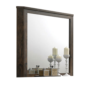 Benzara Transitional Style Wooden Decorative Mirror with Grooved Panels, Brown BM204558 Brown Wood, Mirror, Paper Veneer and Composite Wood BM204558