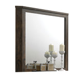 Transitional Style Wooden Decorative Mirror with Grooved Panels, Brown