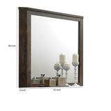 Benzara Transitional Style Wooden Decorative Mirror with Grooved Panels, Brown BM204558 Brown Wood, Mirror, Paper Veneer and Composite Wood BM204558