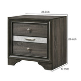 Benzara Transitional Style 3 Drawer Wooden Nightstand with Bracket Feet, Gray BM204561 Gray Wood, Acrylic, Veneer and Composite Wood BM204561