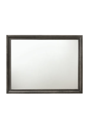 Benzara Transitional Style Wooden Decorative Mirror with Beveled Edges, Gray BM204562 Gray Wood, Mirror, Veneer and Composite Wood BM204562