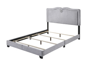 Benzara Velvet Upholstered Wooden Queen Size Bed with Nail head Trims, Gray BM204566 Gray Velvet and Composite Wood BM204566