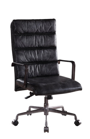 Benzara Leatherette Upholstered Wooden Office Chair with 5 Star Base, Black BM204582 Black Metal, Faux Leather and Wood BM204582