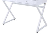 Benzara Wooden Rectangular Desk with Storage and X Shaped Legs, White BM204588 White Metal, Wood and Veneer BM204588