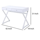 Benzara Wooden Rectangular Desk with Storage and X Shaped Legs, White BM204588 White Metal, Wood and Veneer BM204588