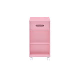 Benzara Wooden Storage Cart with 3 Drawers and 2 Open Shelves, Pink BM204594 Pink Wood and Veneer BM204594