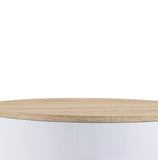 Benzara 1 Drawer Pyramidal Base Circular Wooden Night Table, White and Brown BM204600 White and Brown Wood and Veneer BM204600