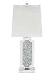 Benzara Mirrorred Base Wooden Table Lamp with Square Shade, White and Silver BM204602 White and Silver Mirror, Glass, Metal and Wood BM204602