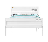 Benzara Industrial Style Metal Full Size Bed with Straight Leg Support, White BM204605 White Metal BM204605
