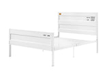 Industrial Style Metal Full Size Bed with Straight Leg Support, White
