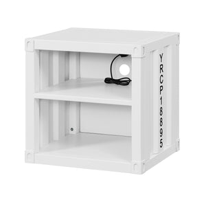 Benzara Metal Nightstand with 2 Open Compartment and USB Port, White BM204606 White Metal BM204606