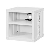 Metal Nightstand with 2 Open Compartment and USB Port, White