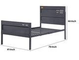 Benzara Industrial Style Metal Twin Size Bed with Straight Leg Support, Gray BM204612 Gray Metal BM204612