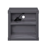 Benzara Metal Nightstand with 2 Open Compartment and USB Port, Gray BM204614 Gray Metal BM204614