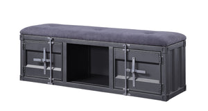 Benzara Industrial Style Metal and Fabric Bench with Open Storage, Gray BM204619 Gray Metal and Fabric BM204619