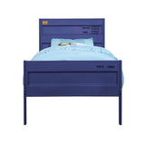 Benzara Industrial Style Metal Twin Size Bed with Straight Leg Support, Blue BM204620 Blue Metal BM204620