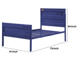 Benzara Industrial Style Metal Twin Size Bed with Straight Leg Support, Blue BM204620 Blue Metal BM204620