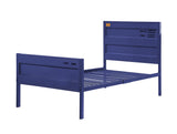 Industrial Style Metal Twin Size Bed with Straight Leg Support, Blue