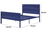Benzara Industrial Style Metal Full Size Bed with Straight Leg Support, Blue BM204621 Blue Metal BM204621