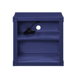 Benzara Metal Nightstand with 2 Open Compartment and USB Port, Blue BM204622 Blue Metal BM204622