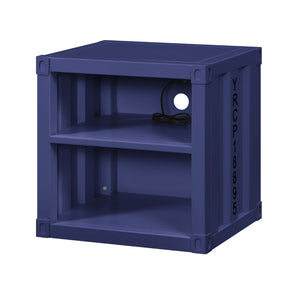 Benzara Metal Nightstand with 2 Open Compartment and USB Port, Blue BM204622 Blue Metal BM204622