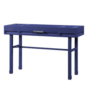 Benzara Industrial Style Metal and Wood 1 Drawer Vanity Desk, Blue BM204624 Blue Metal, Wood BM204624