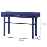 Benzara Industrial Style Metal and Wood 1 Drawer Vanity Desk, Blue BM204624 Blue Metal, Wood BM204624