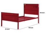 Benzara Industrial Style Metal Twin Size Bed with Straight Leg Support, Red BM204628 Red Metal BM204628