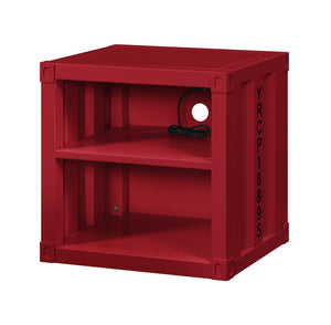 Benzara Metal Nightstand with 2 Open Compartment and USB Port, Red BM204630 Red Metal BM204630