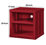 Benzara Metal Nightstand with 2 Open Compartment and USB Port, Red BM204630 Red Metal BM204630