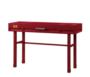 Benzara Industrial Style Metal and Wood 1 Drawer Vanity Desk, Red BM204632 Red Metal, Wood BM204632