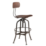 Benzara Metal Frame Bar Stool with Corkscrew Swivel Mechanism, Gray and Brown BM204635 Gray and Brown Wood and Metal BM204635