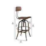 Benzara Metal Frame Bar Stool with Corkscrew Swivel Mechanism, Gray and Brown BM204635 Gray and Brown Wood and Metal BM204635