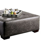 Benzara Button Tufted Leatherette Wooden Ottoman with Block Legs, Gray BM204646 Gray Wood and Faux Leather BM204646