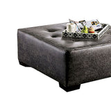 Benzara Button Tufted Leatherette Wooden Ottoman with Block Legs, Gray BM204646 Gray Wood and Faux Leather BM204646