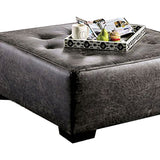 Benzara Button Tufted Leatherette Wooden Ottoman with Block Legs, Gray BM204646 Gray Wood and Faux Leather BM204646